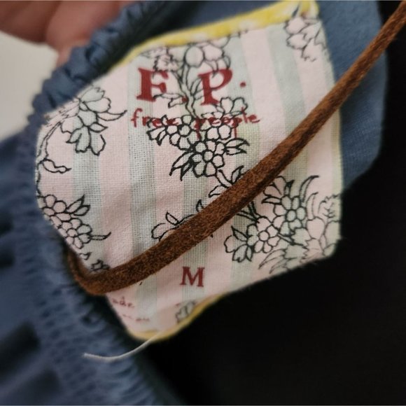 FREE PEOPLE | Slip dress smocked back leather straps blue sz M - Picture 2 of 5